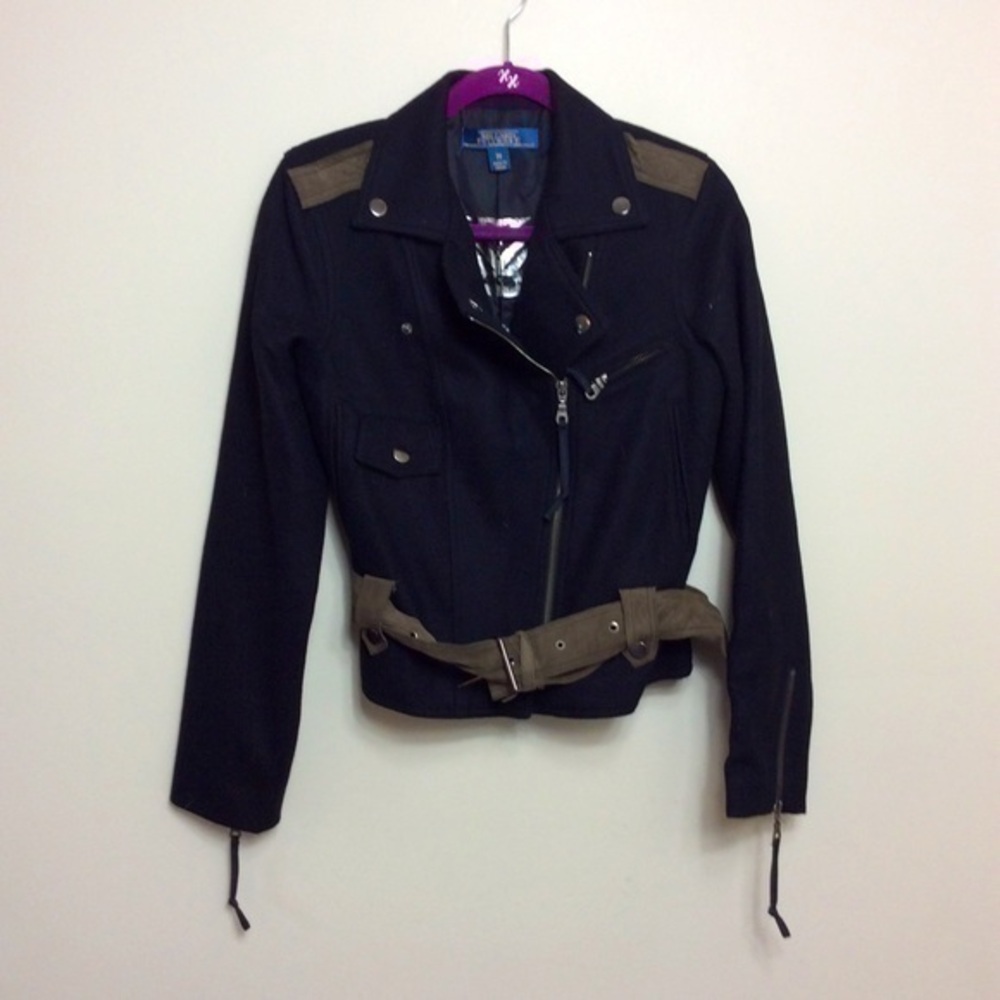 Millard Fillmore black wool Moto jacket. Medium